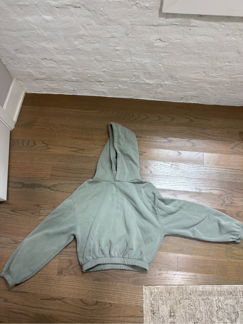 Sage Green Cropped Hooded Sweatshirt